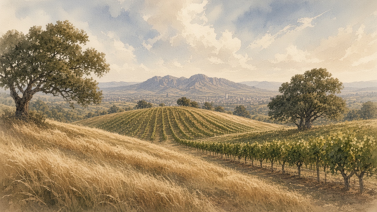 Watercolour of the Durbanville valley.