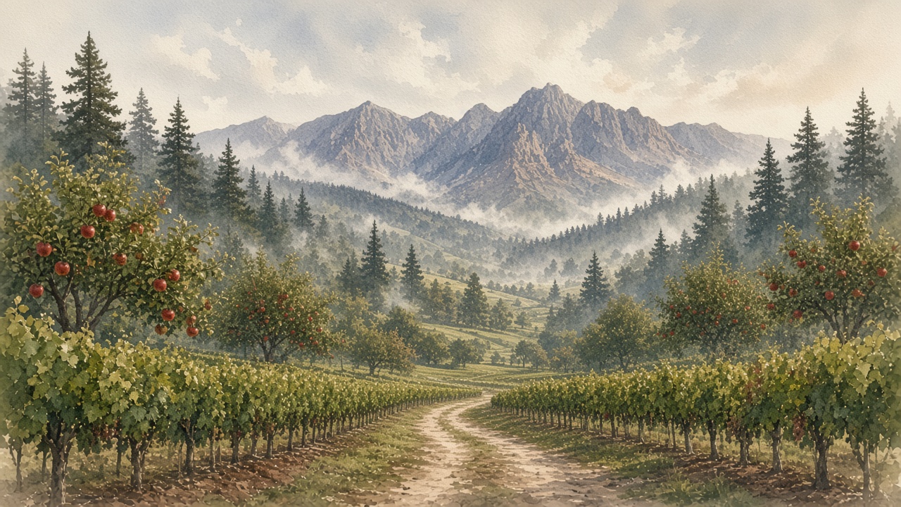 Watercolour of the Elgin valley.