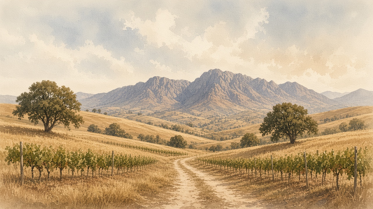 Watercolour of the Swartland valley.